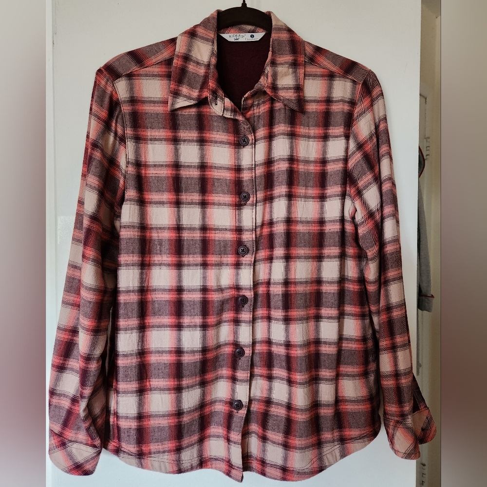 Pink, Burgundy and Cream Plaid Button-Up Flannel Shirt